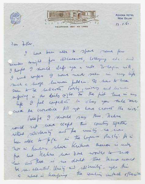 H. K. Banda Archive, 1950-1999. 17 January 1967. (Correspondence, Dr. H. K. Banda Correspondence, 1932-1997, Chiume, M. W. Kanyama): Page 1 of 6