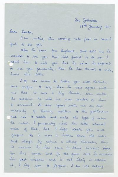 H. K. Banda Archive, 1950-1999. 19 January 1961. (Correspondence, Dr. H. K. Banda Correspondence, 1932-1997, Gondwe, Vincent): Page 1 of 2