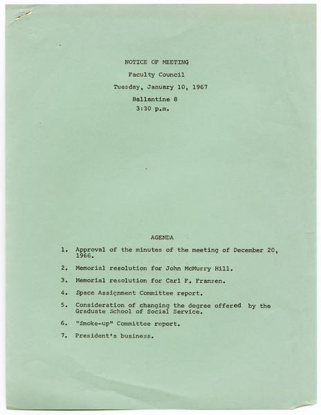 Indiana University Faculty Council records, 1947-1970 1961-1969. 10 January 1967. (Minutes and Agendas, 1947-1969, Minutes, 1947-1969): Page 1 of 13
