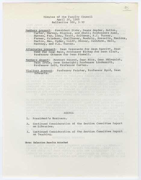 Indiana University Faculty Council records, 1947-1970 1961-1969. 30 April 1968. (Minutes and Agendas, 1947-1969, Minutes, 1947-1969): Page 1 of 14