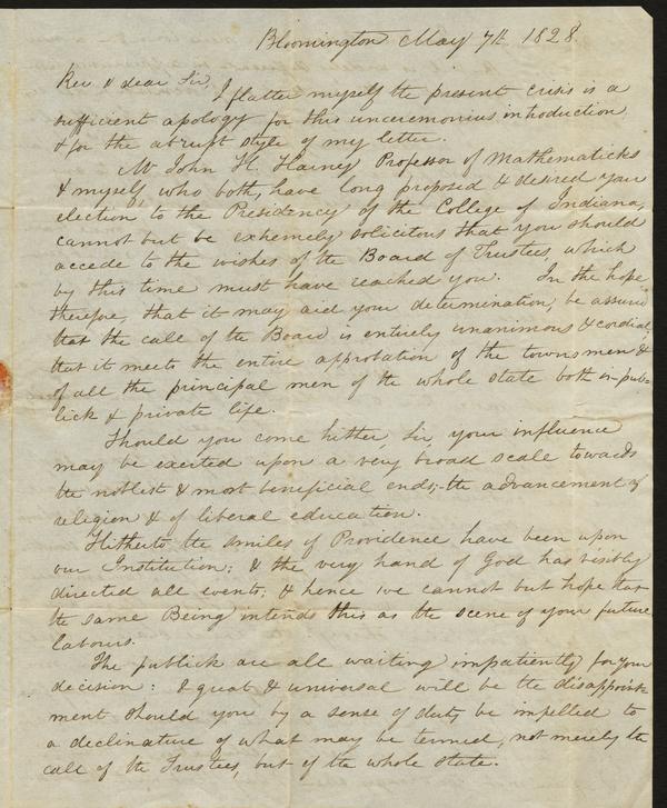 Baynard R. Hall to Andrew Wylie, 7 May 1828: Page 1 of 4