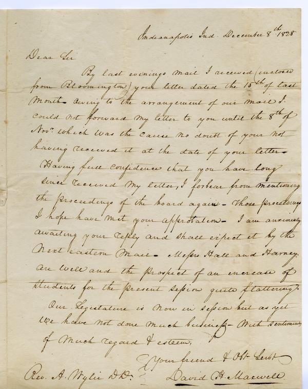 David H. Maxwell to Andrew Wylie, 8 December 1828: Page 1 of 2
