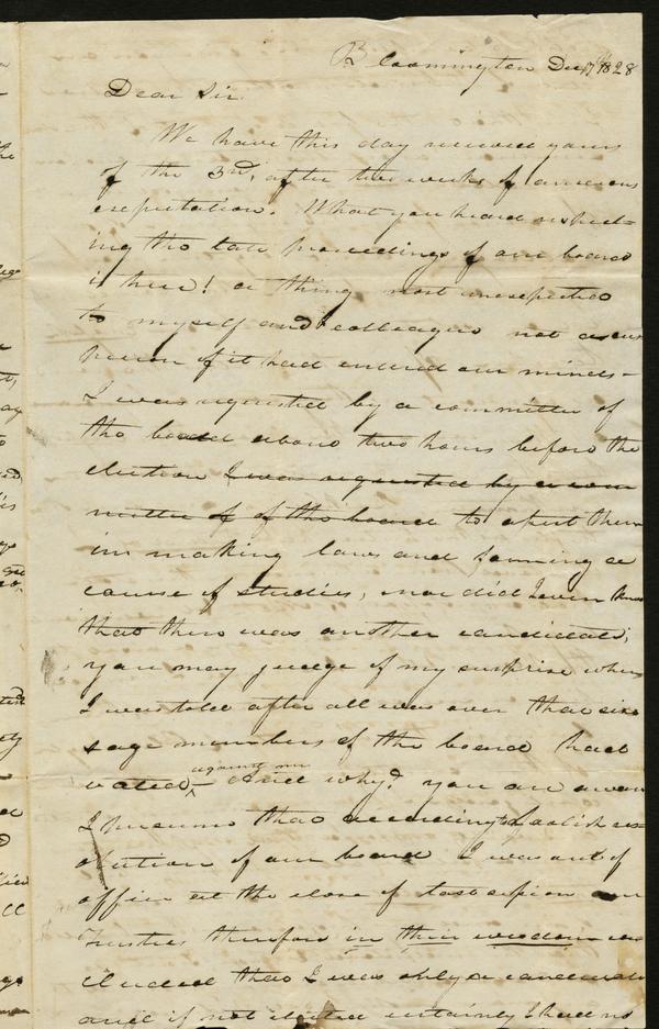 John Hopkins Harney to Andrew Wylie, 17 December 1828: Page 1 of 8