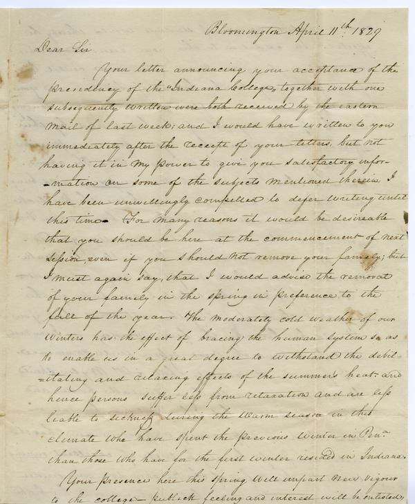 David H. Maxwell to Andrew Wylie, 11 April 1829: Page 1 of 4