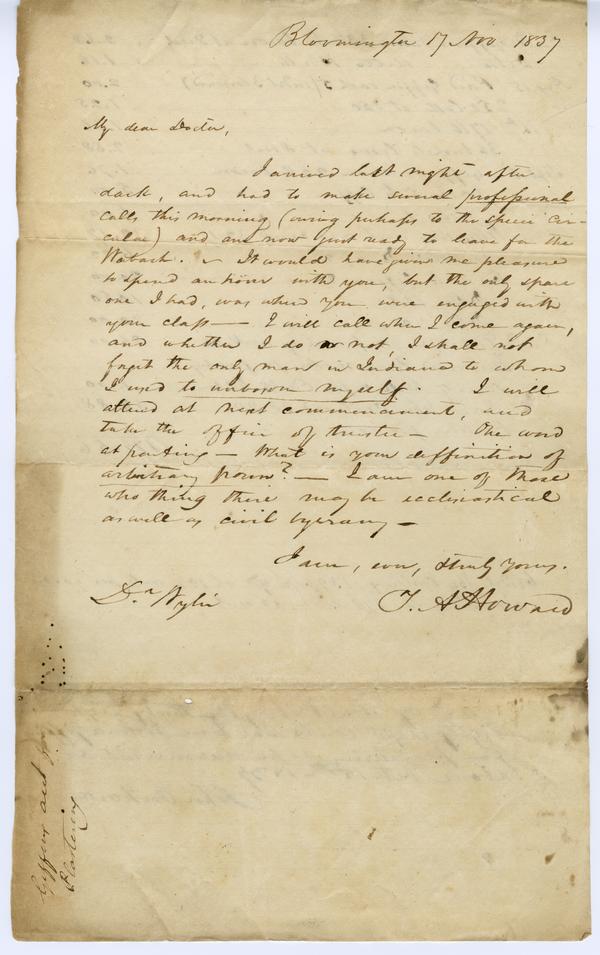 T.A. Howard to Andrew Wylie, 17 November 1837: Page 1 of 2