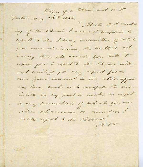 Andrew Wylie to W.C. Foster, 28 May 1838: Page 1 of 2