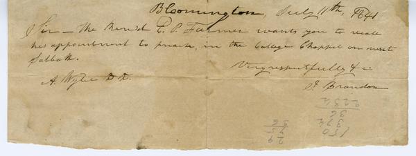 S. Brandon to Andrew Wylie, 11 July 1841: Page 1 of 2