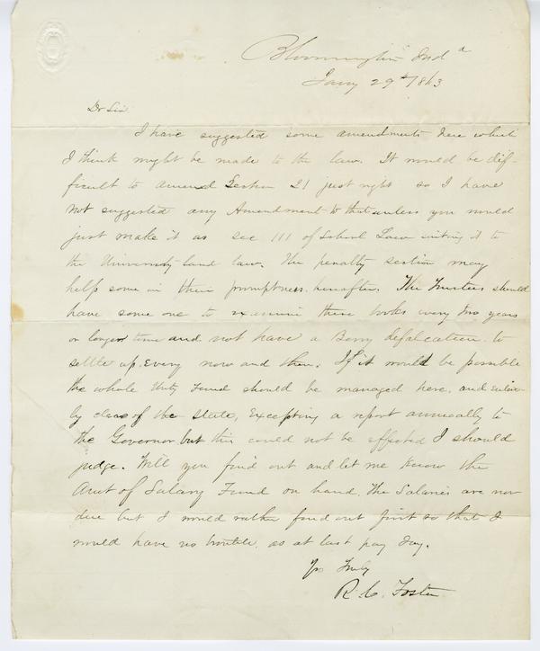 R.C. Foster to Andrew Wylie (?), 29 January 1843: Page 1 of 1