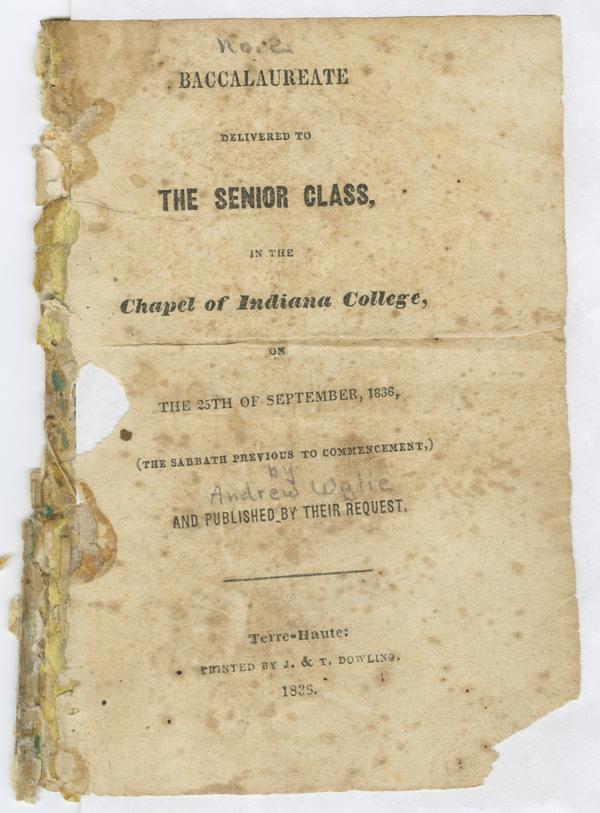 Baccalaureate, Delivered to the Senior Class in the Chapel of Indiana College, 25 September 1836: Page 1 of 20