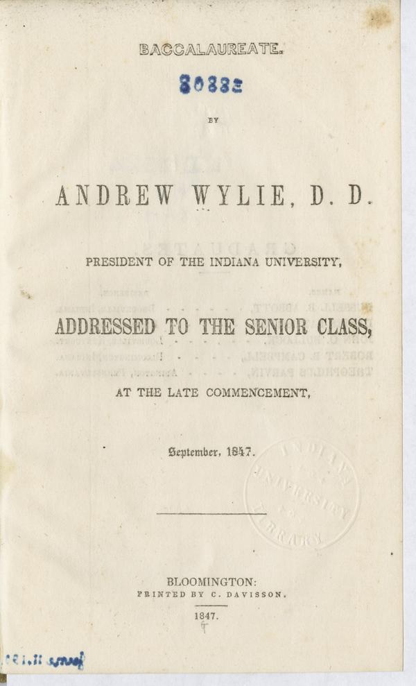 Baccalaureate, addressed to the Senior Class at the Late Commencement, September 1847: Page 1 of 22