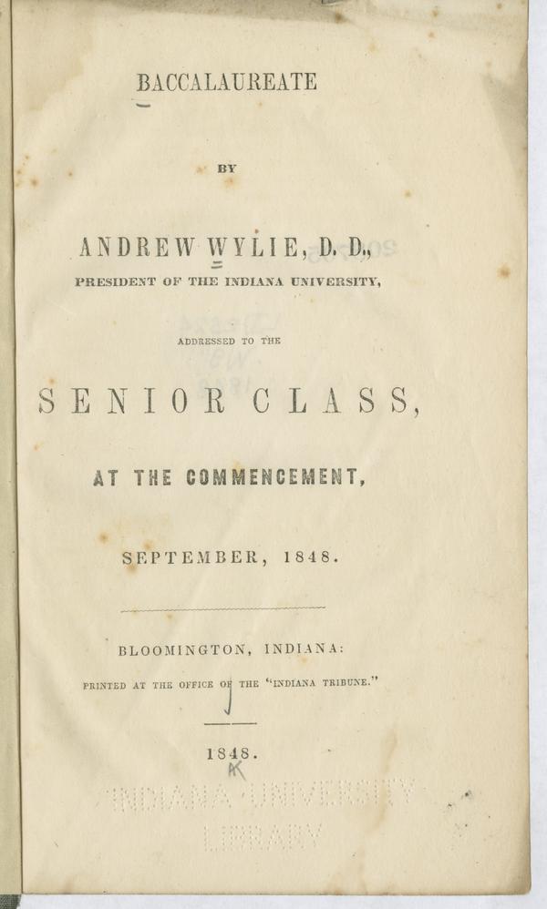 Baccalaureate, addressed to the Senior Class at the Commencement, September 1848: Page 1 of 63