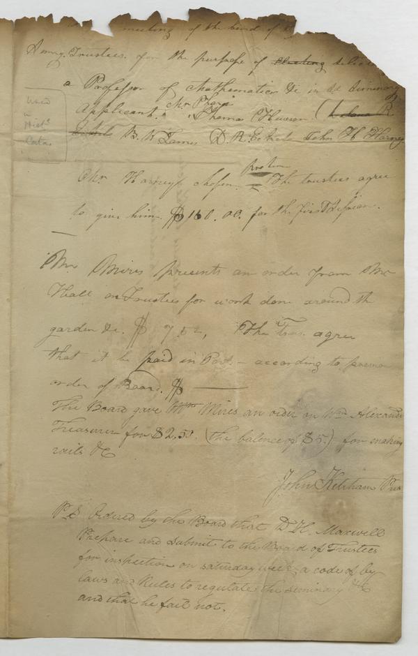 Statement of payments made to Mr. Harney for $150 and to Mr. Mires for $7.52, ca. 1826: Page 1 of 3