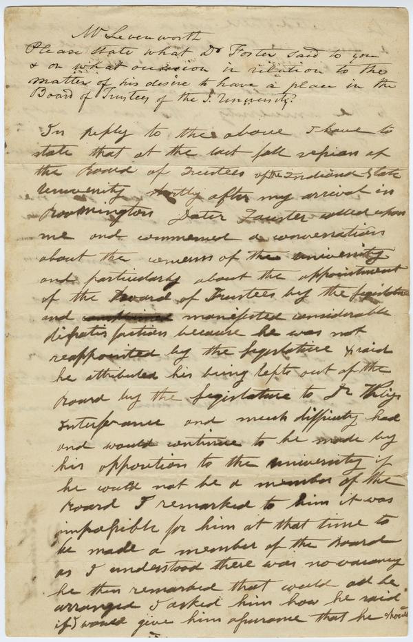 Investigation of Dr, Andrew Wylie - W. Levenworth’s Testimony, circa 1839-1840: Page 1 of 2