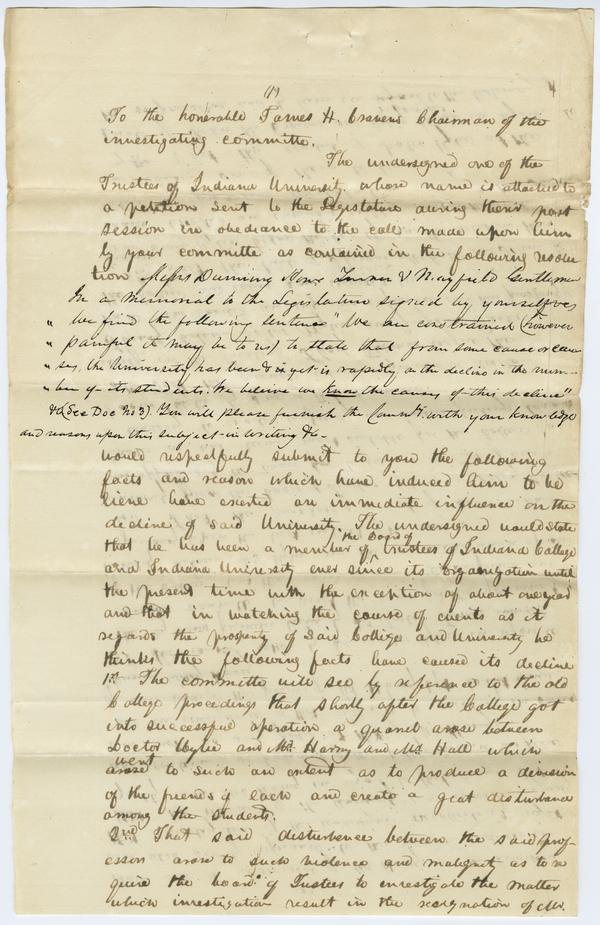 Investigation of Dr. Andrew Wylie - Josua O. Howe’s Testimony, "Doc. P," 25 May 1840: Page 1 of 4