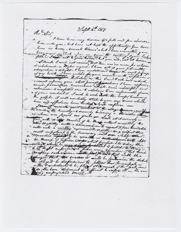 Letter of Rev. Matthew Brown, 4 September 1817: Page 1 of 5