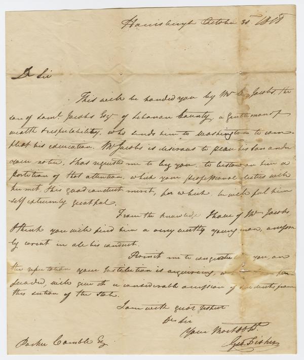 George Fisher to Parker Camble, 30 October 1818: Page 1 of 2