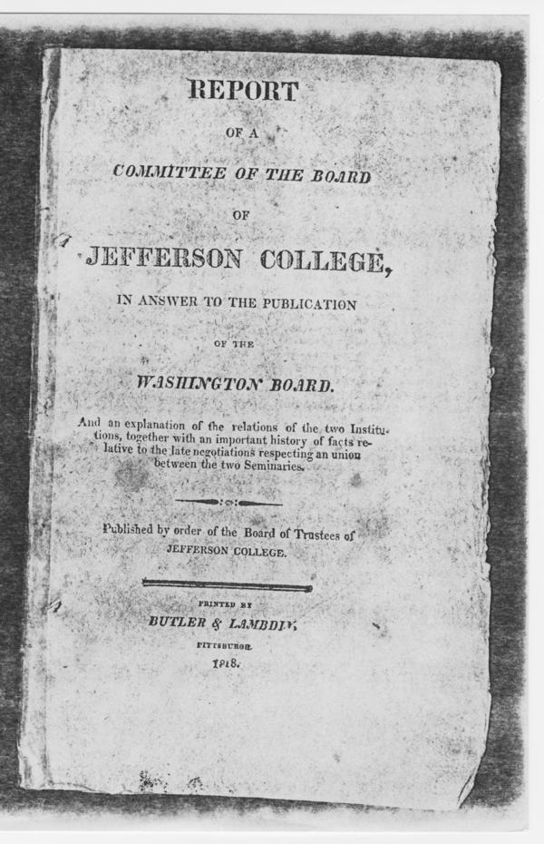 "Report of a Committee of the Board of Jefferson College in Answer to the Publication of the Washington Board," 1818: Page 1 of 18
