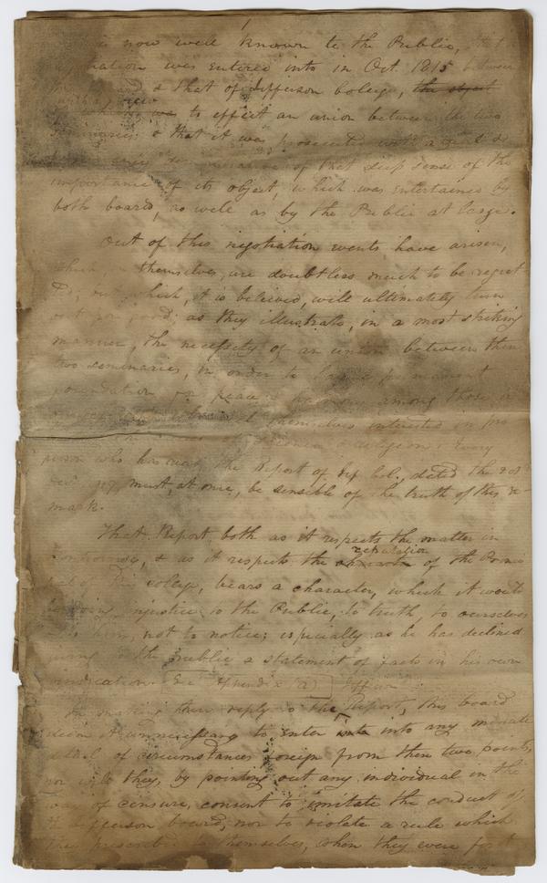 Document written by Andrew Wylie regarding Jefferson College, undated: Page 1 of 12
