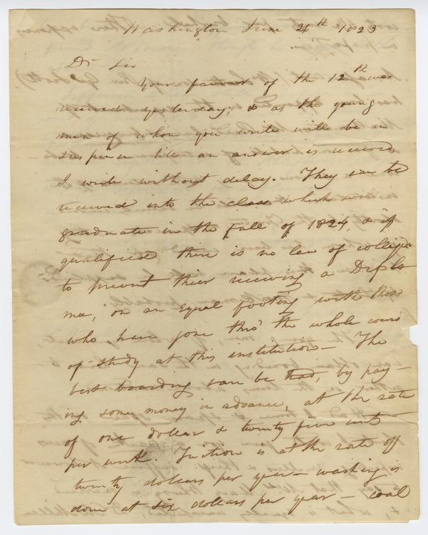 Andrew Wylie to William Holmes McGuffey, 26 June 1823: Page 1 of 4