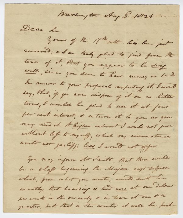 Andrew Wylie to William Holmes McGuffey, 3 August 1824: Page 1 of 4