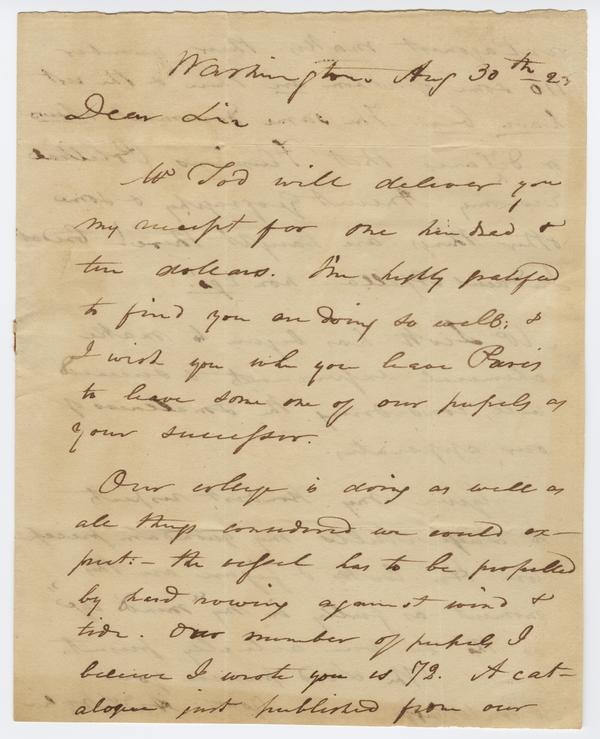 Andrew Wylie to William Holmes McGuffey, 30 August 1824: Page 1 of 3