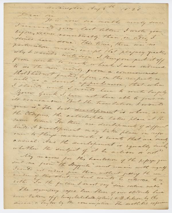 Andrew Wylie to William Holmes McGuffey, 4 August 1826: Page 1 of 4