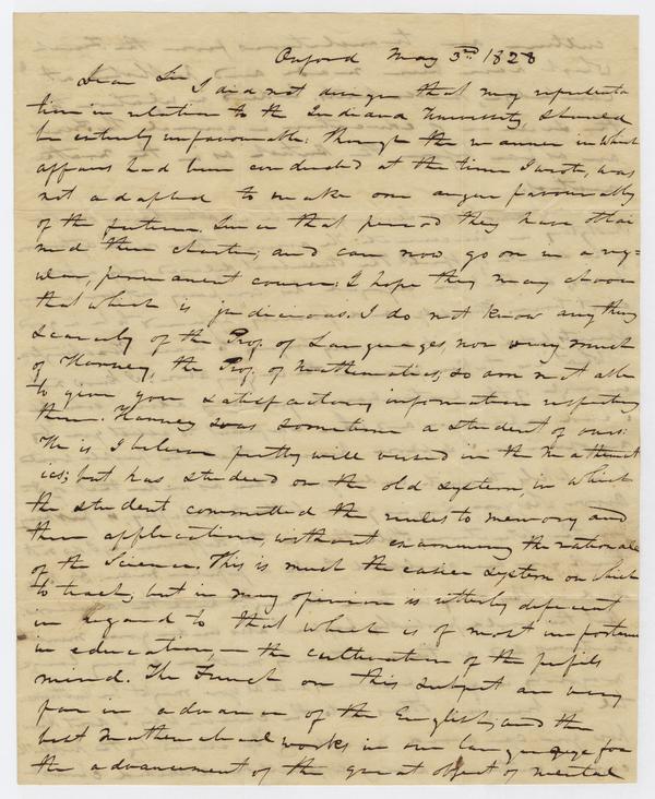 John Swan (?) to Andrew Wylie, 3 May 1828: Page 1 of 4