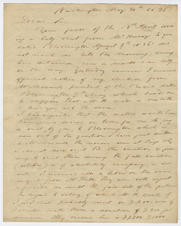 Andrew Wylie to William Holmes McGuffey, 20 May 1828: Page 1 of 4