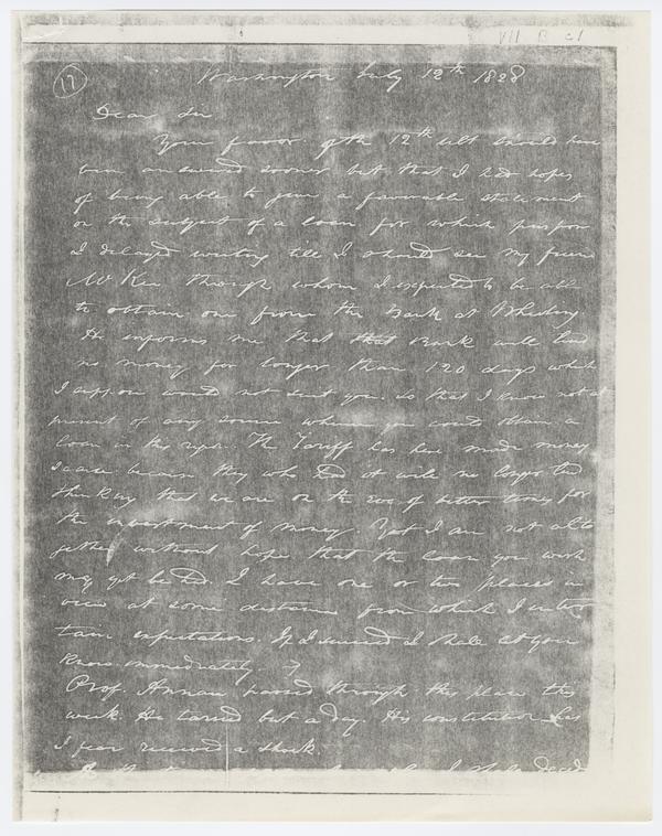 Andrew Wylie to William Holmes McGuffey, 12 July 1828: Page 1 of 4