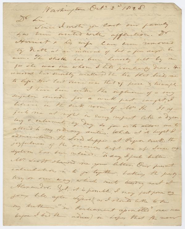 Andrew Wylie to William Holmes McGuffey, 2 October 1828: Page 1 of 4