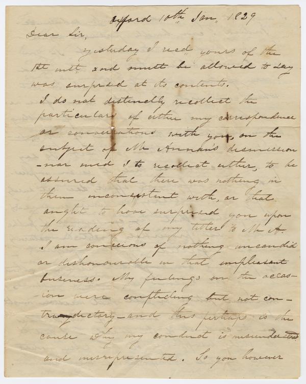 William Holmes McGuffey to Andrew Wylie, 10 January 1829: Page 1 of 4