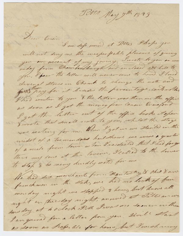 Andrew Wylie to Theophilus A. Wylie, 7 May 1829: Page 1 of 3