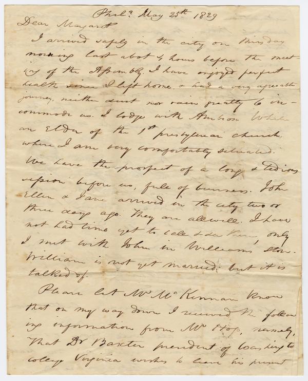 Andrew Wylie to Margaret Wylie, 25 May 1829: Page 1 of 4