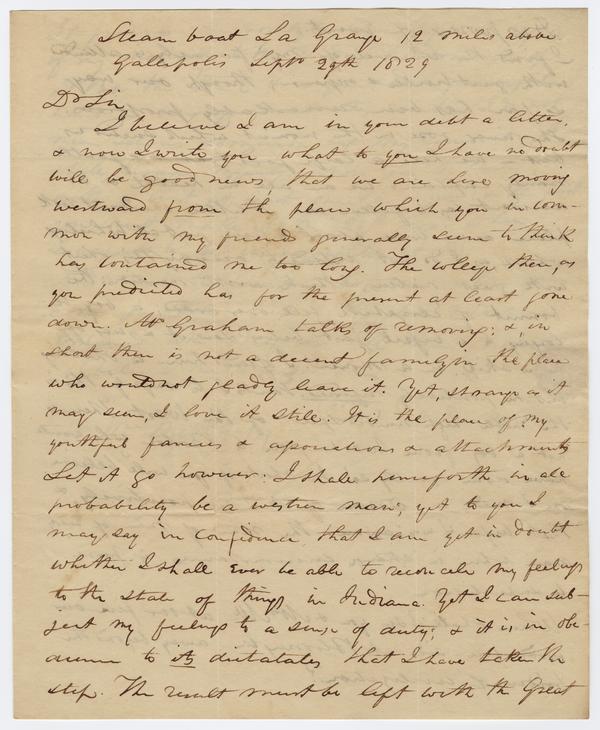 Andrew Wylie to William Holmes McGuffey, 29 September 1829: Page 1 of 4
