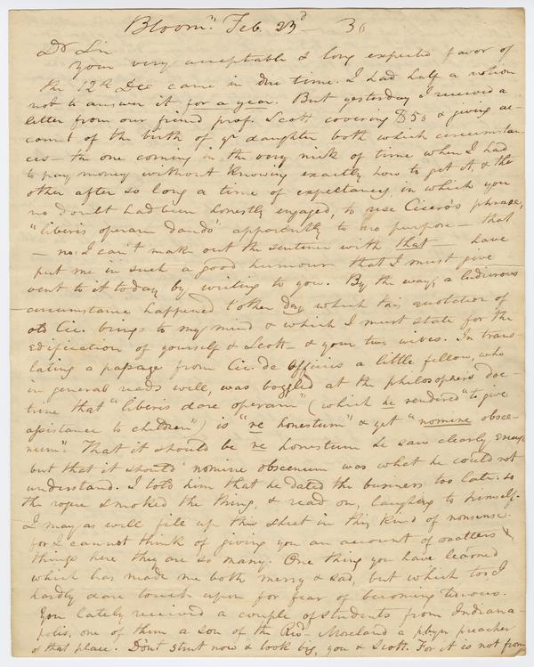 Andrew Wylie to William Holmes McGuffey, 23 February 1830: Page 1 of 4