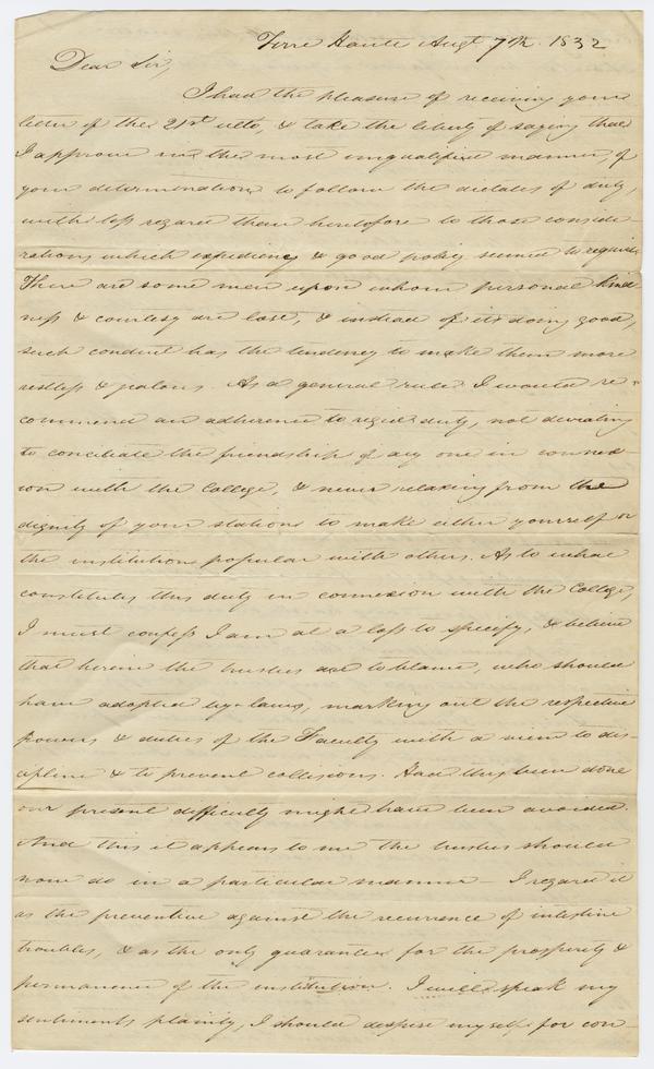 Thomas H. Blake to Andrew Wylie, 7 August 1832: Page 1 of 6