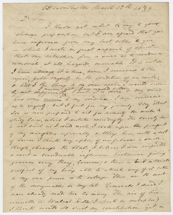 Andrew Wylie to William Holmes McGuffey, 12 March 1833: Page 1 of 4