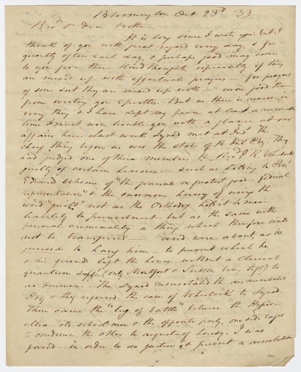 Andrew Wylie to William Holmes McGuffey, 23 October 1833: Page 1 of 4