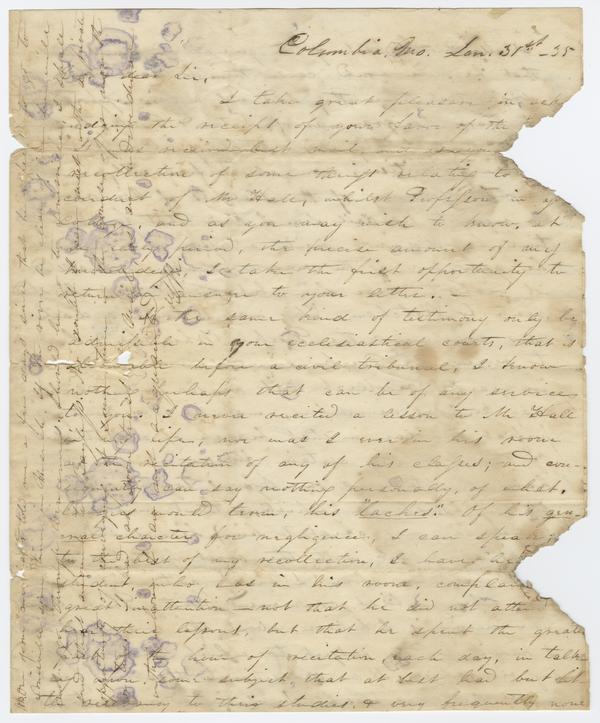 Thomas Miller to Andrew Wylie, 31 January 1835: Page 1 of 4