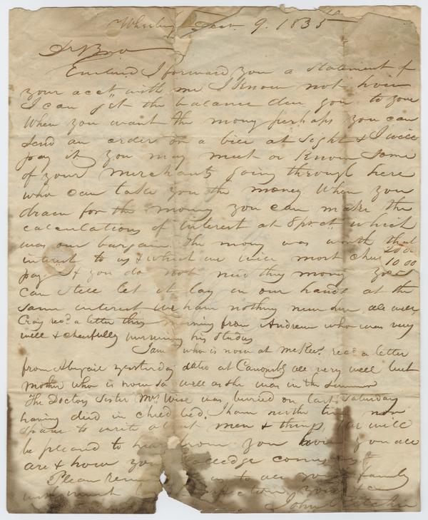 John Ritchie to Andrew Wylie, 9 December 1835: Page 1 of 3