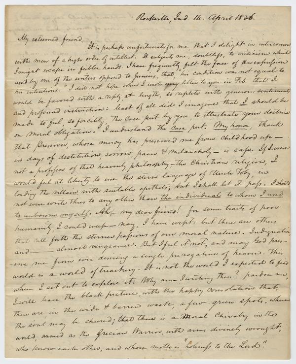 T.A. Howard to Andrew Wylie, 14 April 1836: Page 1 of 8