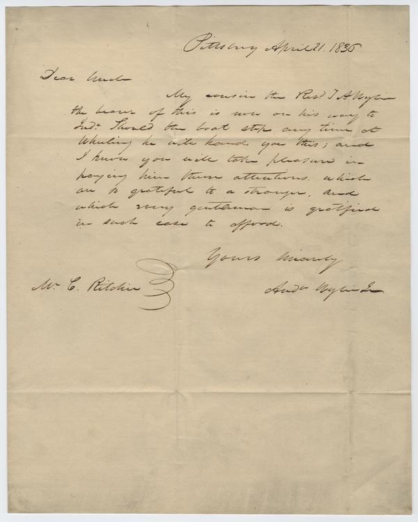Andrew Wylie to Samuel Brown Wylie, 21 April 1836: Page 1 of 2