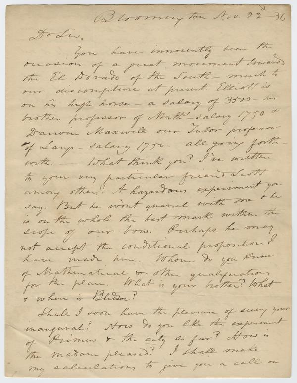 Andrew Wylie to William Holmes McGuffey, 22 November 1836: Page 1 of 4