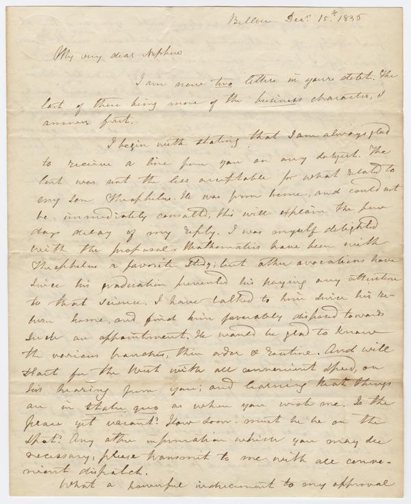 S.B. Wylie to Andrew Wylie, 15 December 1836: Page 1 of 4
