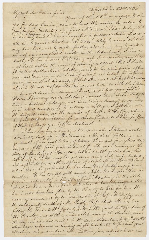 J.W. Scott to Andrew Wylie, 22 December 1836: Page 1 of 4