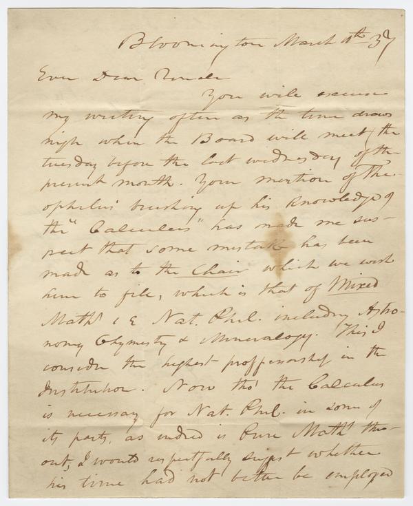 Andrew Wylie to Samuel Brown Wylie, 10 March 1837: Page 1 of 3