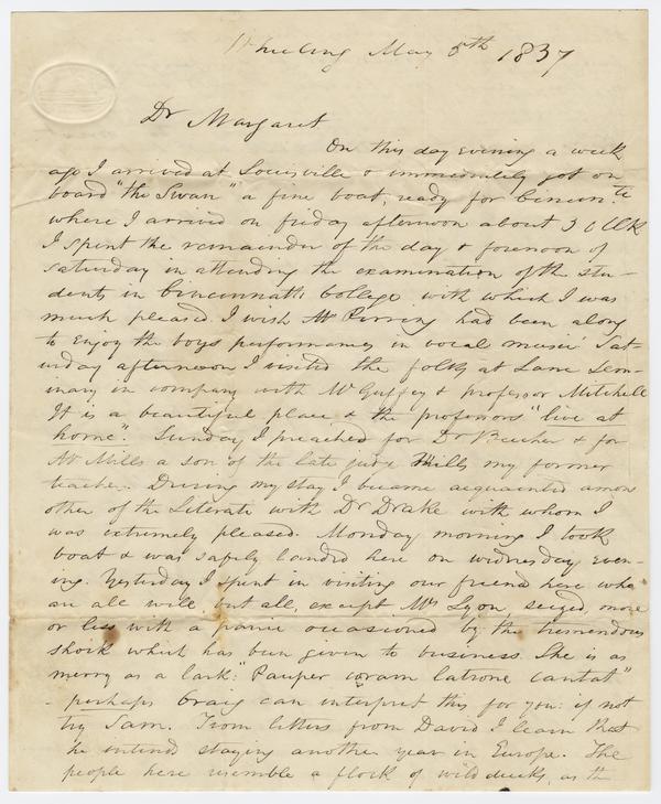 Andrew Wylie to Margaret Ritchie Wylie, 5 May 1837: Page 1 of 4