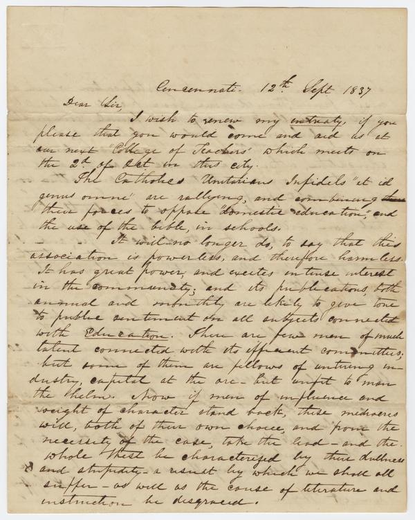 William Holmes McGuffey to Andrew Wylie, 12 September 1837: Page 1 of 4
