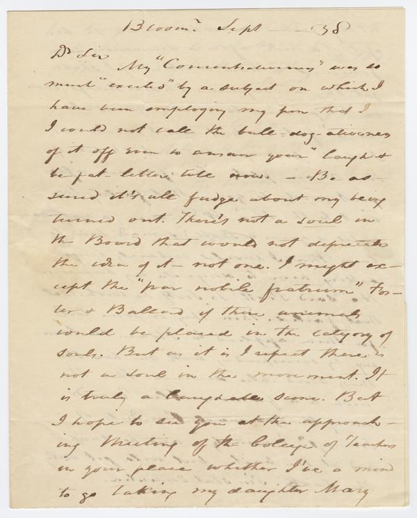 Andrew Wylie to William Holmes McGuffey, September 1838: Page 1 of 4