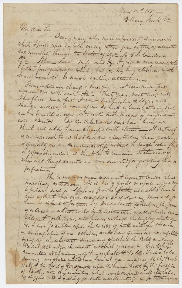Alex Campbell to Andrew Wylie, 12 April 1839: Page 1 of 8